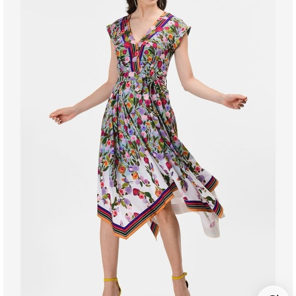 eShakti Wayward Fancies Floral Dress 16/XL V Neck Pockets Scarf Hem Cottagecore - Picture 4 of 17